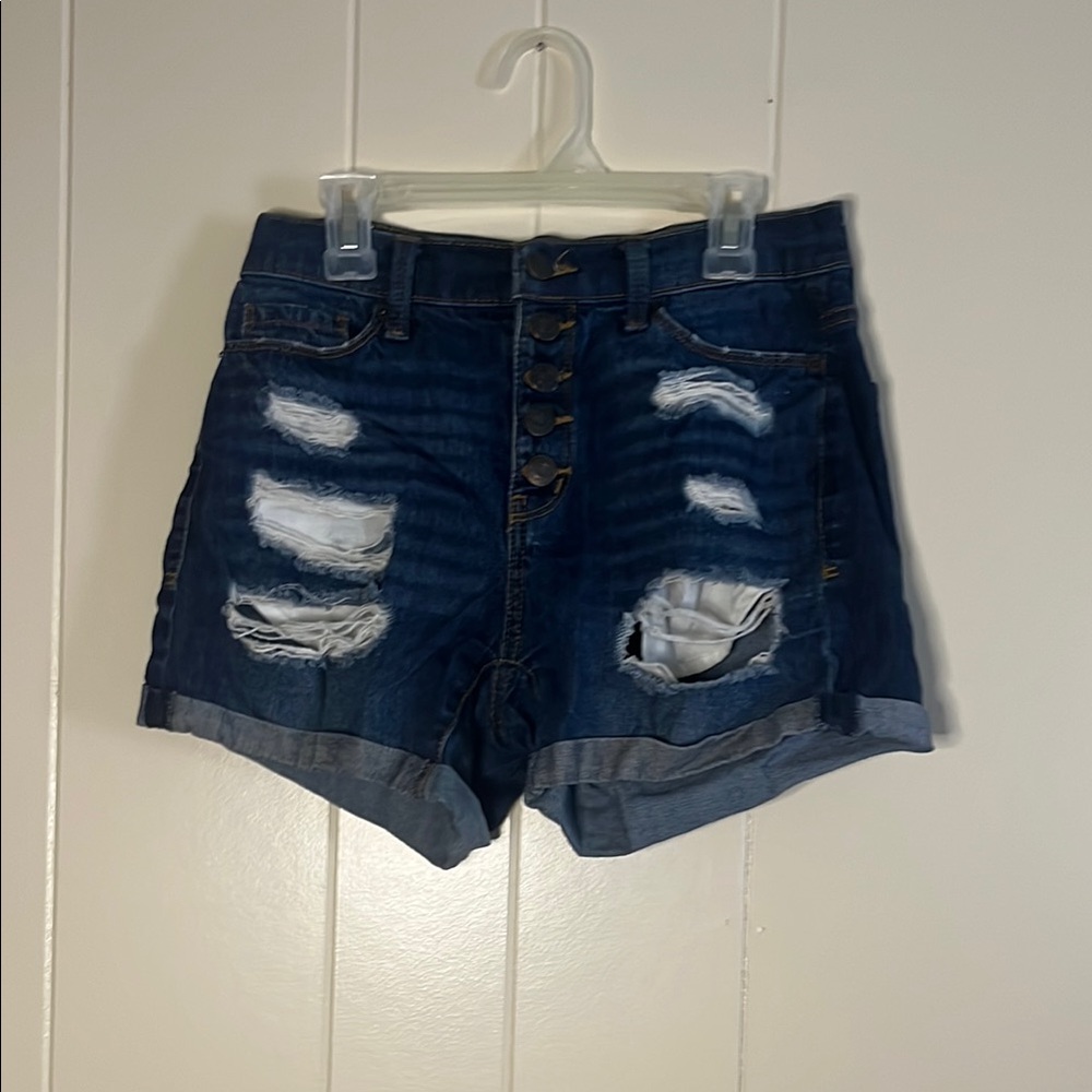 Denim Distressed high rise midi Women Shorts
